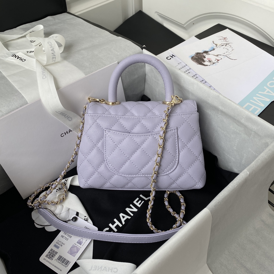 Coco Handle Mini Grained Calfskin Handbag With Top Handle AS2215 Light Purple